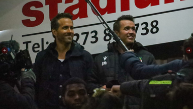 Ryan Reynolds and  Rob McElhenney have attended their first Wrexham game since they took over the football club in February.  Pic: Wrexham AFC (credit)